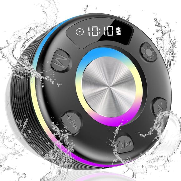 OYIB Bluetooth Shower Speaker 360° HD Sound, RGB Lights, FM Radio
